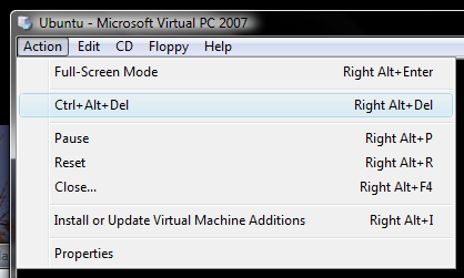 Ctrl + Alt + Del in Virtual PC